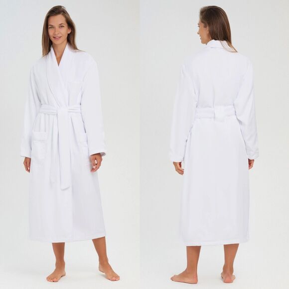 NWOT Monarch Cypress White Microfiber Shawl Long Robe Lined in Plush Sz Small - Picture 1 of 8